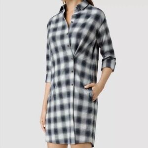 All Saints Black and White Plaid Long Sleeve Dress